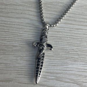 Sterling Silver Black Diamond  Waves  Dagger David Yurman  Pendant with 22" Chai